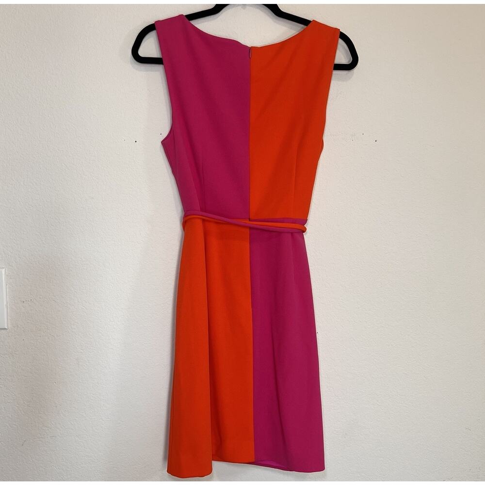 Trina Turk Coco Dress Size 8 Pink Orange Colorblock Sunset Sleeveless Tie Belt - Picture 3 of 12